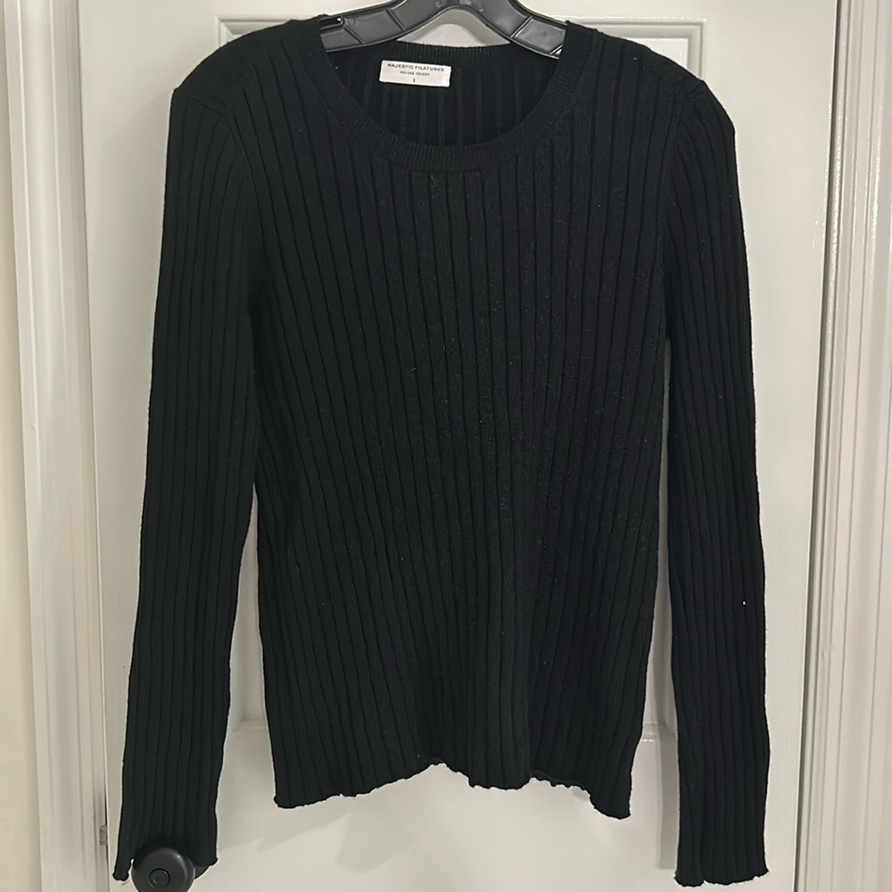 Majestic sparkly ribbed black glittery sweater